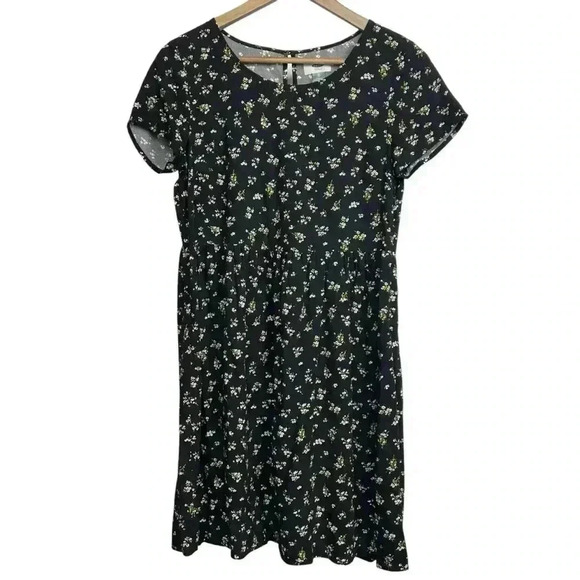 Old Navy Black & Yellow Floral Short Sleeve Woven Swing Dress Womens Size XS - Picture 1 of 7